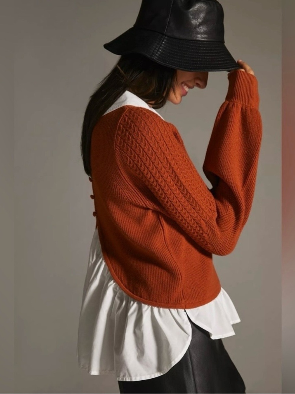 Anthropologie Rust Orange Balloon-Sleeve Knit Sweater 🍂 - Picture 4 of 10